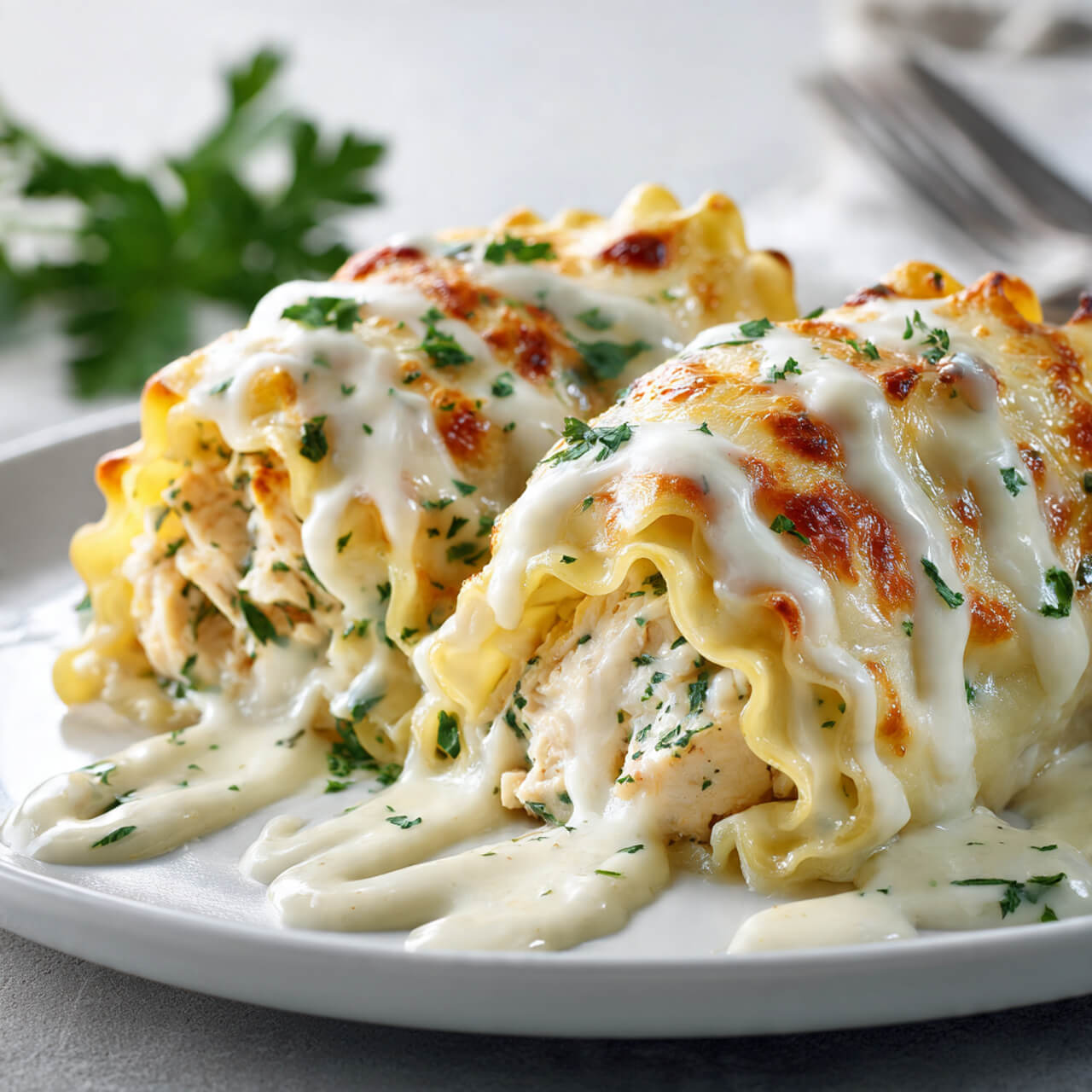 Chicken Alfredo Lasagna Rolls