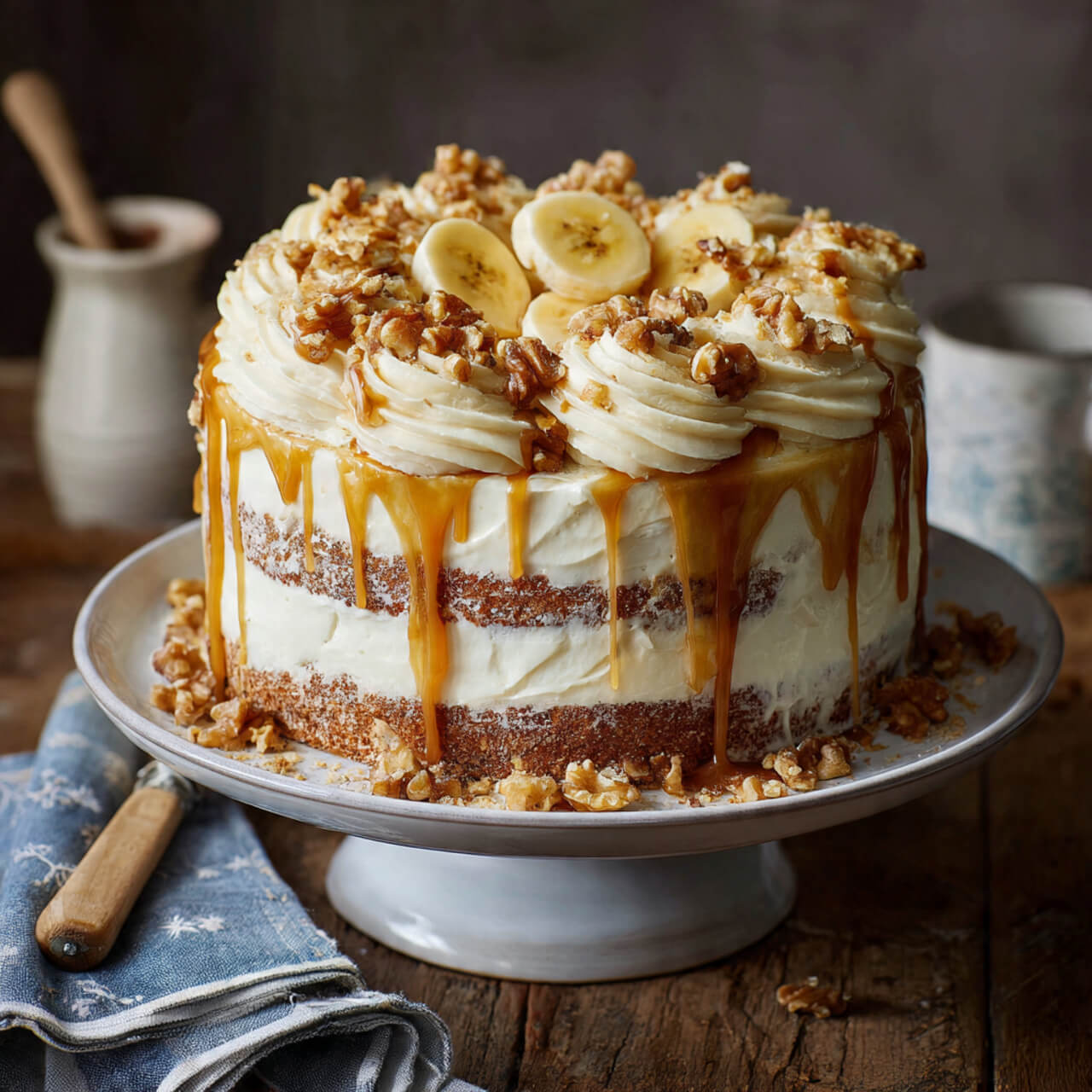 Creamy Banana Walnut Cake