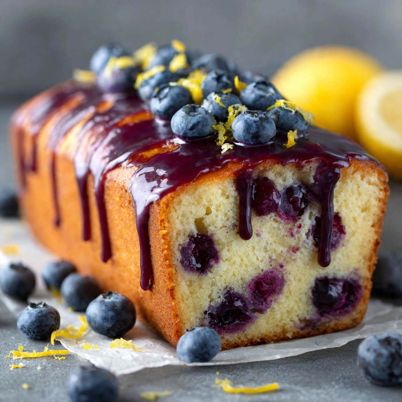Lemon Blueberry Loaf with Blueberry Glaze