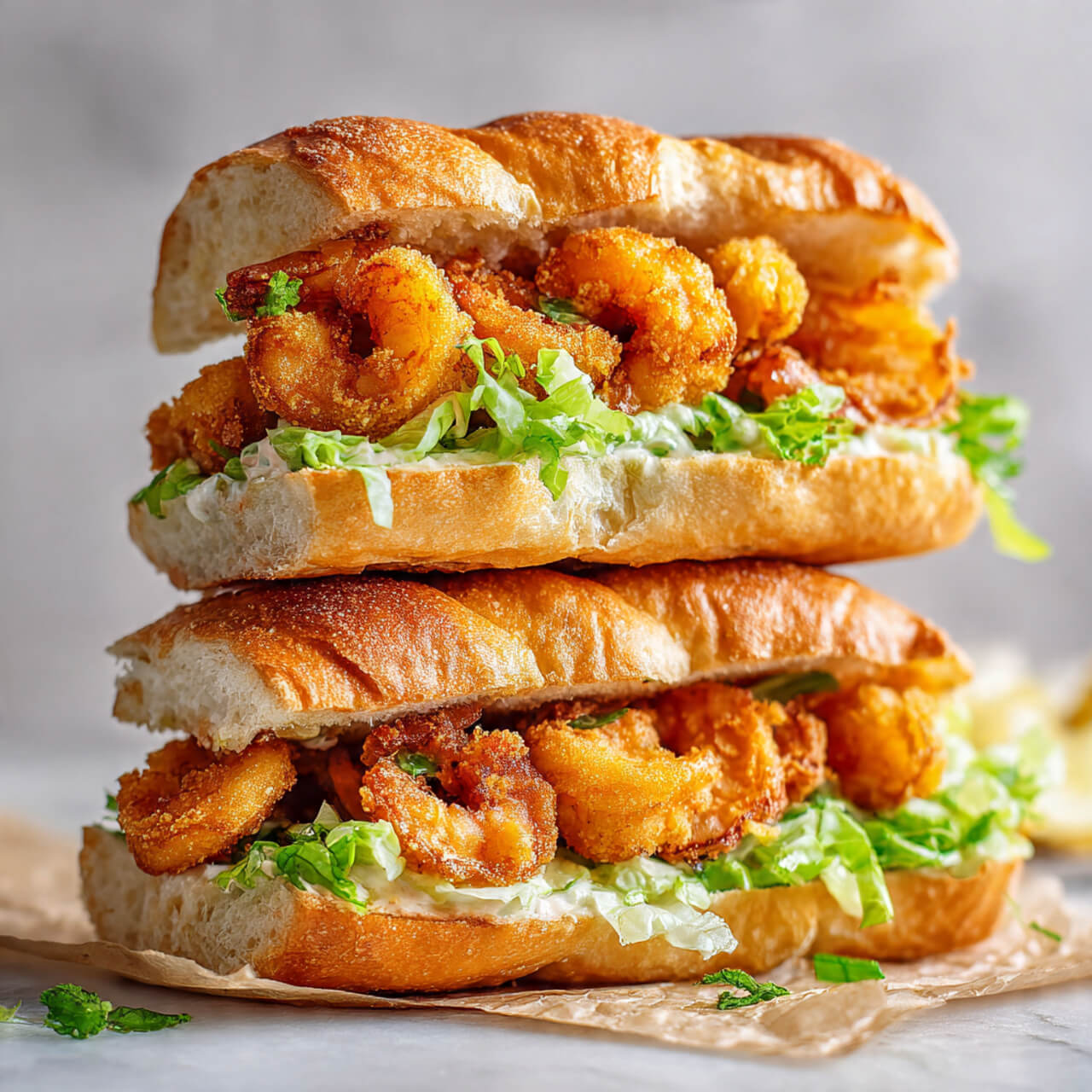 Crispy Air Fryer Shrimp Po’ Boys