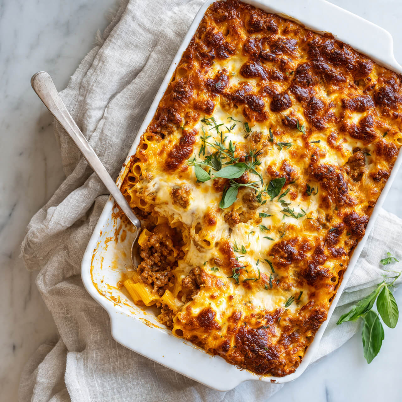 Baked Ziti with Three Cheeses and Italian Sausage