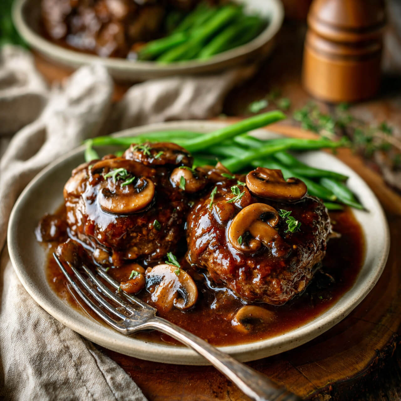 Salisbury Steak with Red Wine Mushroom Gravy