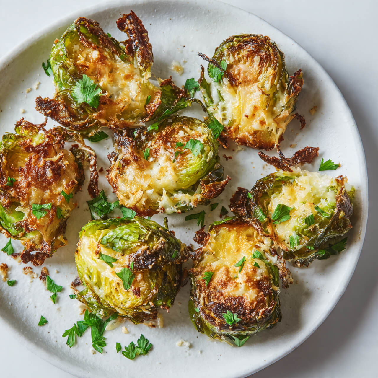 Smashed Air Fryer Brussels Sprouts with Parmesan