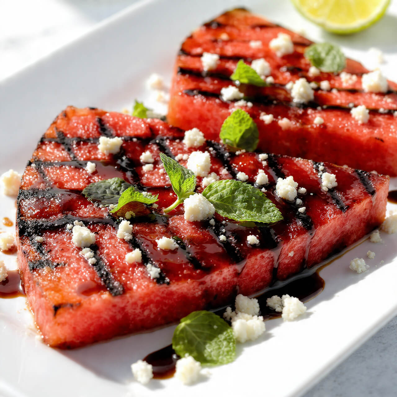 Grilled Watermelon Steaks with Feta and Balsamic
