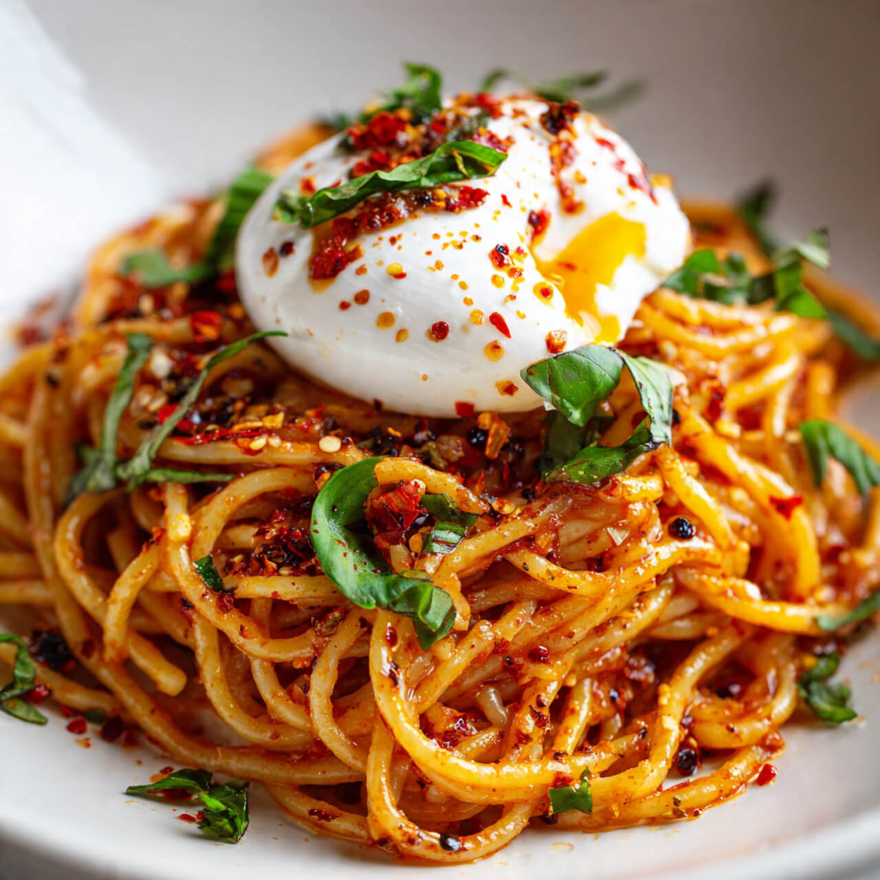 Calabrian Chili Oil Noodles with Burrata