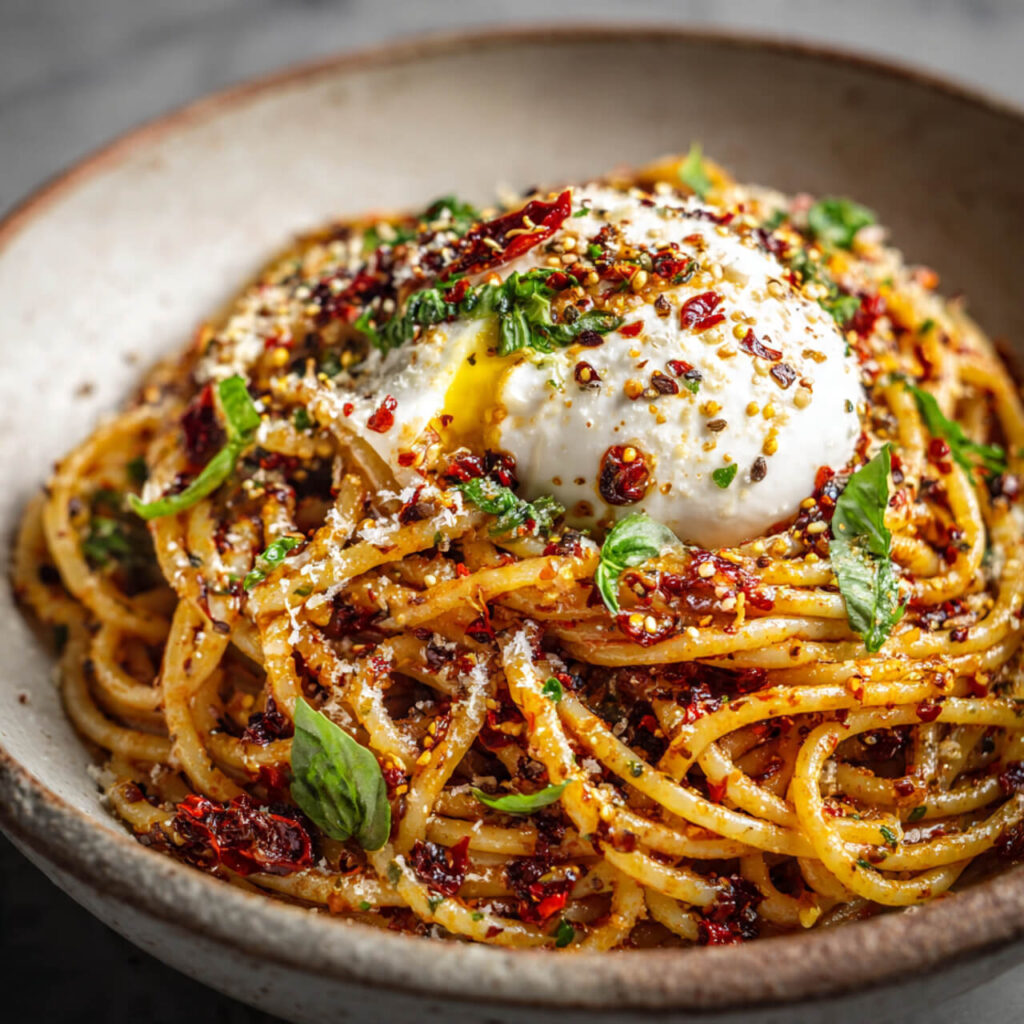 Calabrian Chili Oil Noodles with Burrata